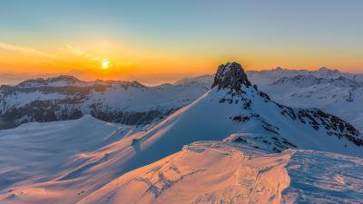 Mountains snow sunset picture 4k wallpaper