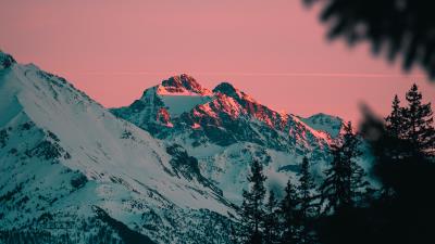 Mountains snowy dusk 4k wallpaper
