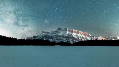Mountains snowy starry sky 4k wallpaper