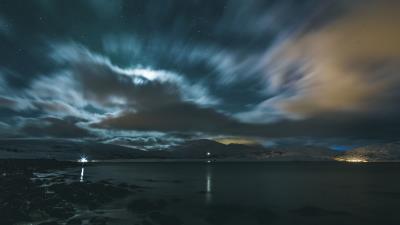 Mountains starry sky lake 4k wallpaper