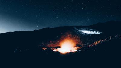 Mountains starry sky night light 4k wallpaper