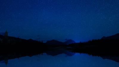 Mountains starry sky trees 4k wallpaper