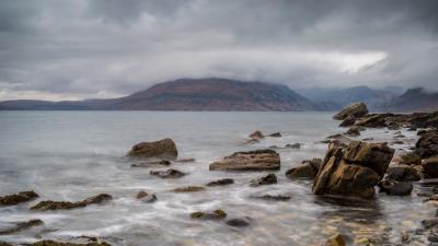 Mountains stones fog 4k wallpaper