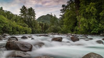 Mountains stones river image 4k wallpaper