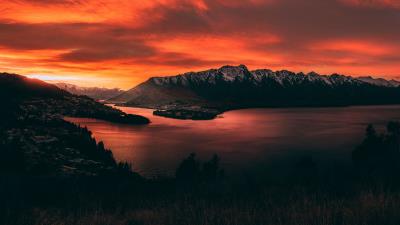 Mountains sunset lake image 4k wallpaper