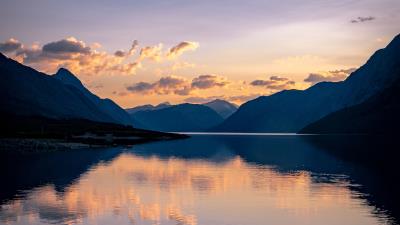 Mountains sunset reflection 4k wallpaper