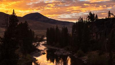Mountains sunset river 4k wallpaper