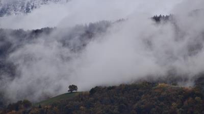 Mountains trees clouds photo 4k wallpaper