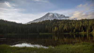 Mountains trees lake 4k wallpaper