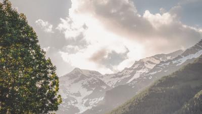 Mountains trees landscape 4k wallpaper