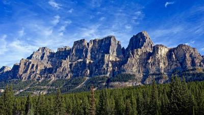 Mountains trees sky 4k wallpaper