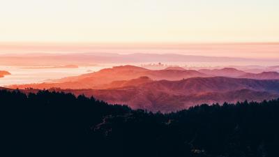 Mountains trees sunset 4k wallpaper