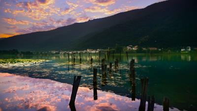 Mountains water clouds 4k wallpaper