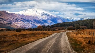 New zealand glenorchy mountain field road 4k wallpaper