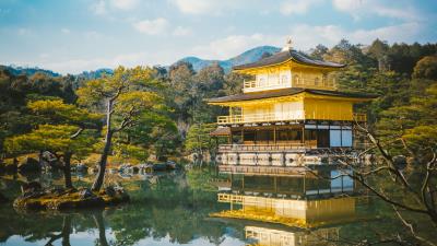Pagoda temple lake 4k wallpaper