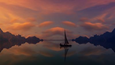 Panorama boat mountains ls 4k wallpaper