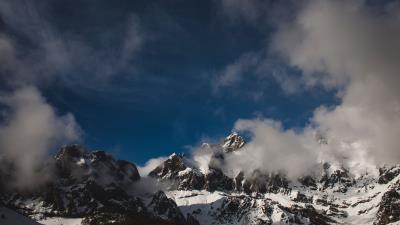 Picos de europa spain mountains fog snow covered 4k wallpaper