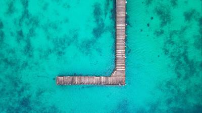 Pier aerial view ocean 4k wallpaper