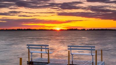 Pier bench sea 4k wallpaper