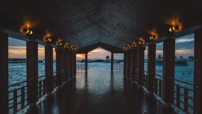 Pier boardwalk ocean 4k wallpaper