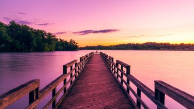 Pier lake sunset sky image 4k wallpaper