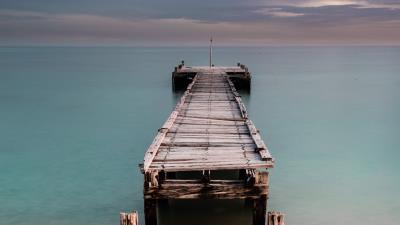 Pier sea horizon 4k wallpaper