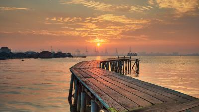 Pier wooden sunset 4k wallpaper