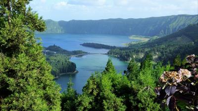 Portugal azores lake sky 4k wallpaper