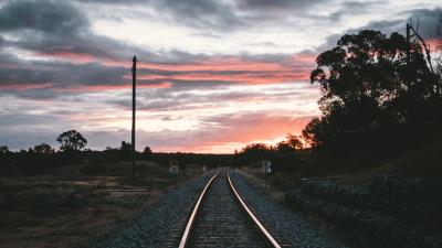 Railroad rails sunset 4k wallpaper