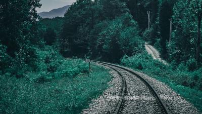 Railroad trees sky 4k wallpaper