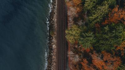 Railway coast aerial view 4k wallpaper