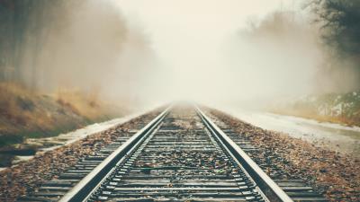 Railway fog autumn 4k wallpaper