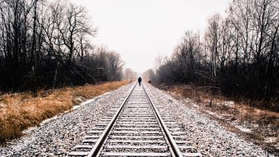 Railway loneliness winter 4k wallpaper