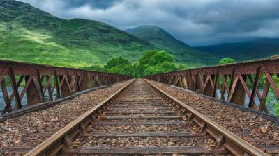 Railway rails mountains hdr 4k wallpaper