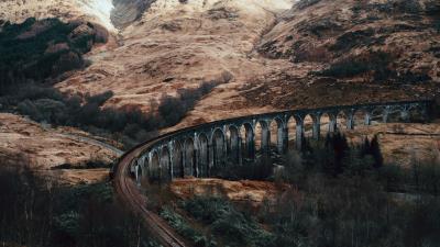 Railway rocks grass 4k wallpaper