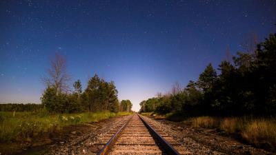 Railway starry sky direction 4k wallpaper