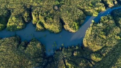River aerial view grass 4k wallpaper