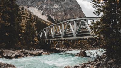 River bridge mountain 4k wallpaper