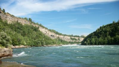 River forest rocks landscape 4k wallpaper