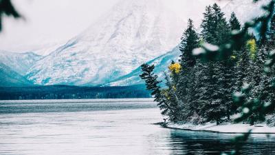 River mountain snow 4k wallpaper