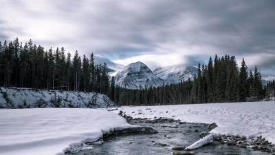 River mountains forest image 4k wallpaper