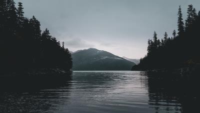 River mountains trees 4k wallpaper