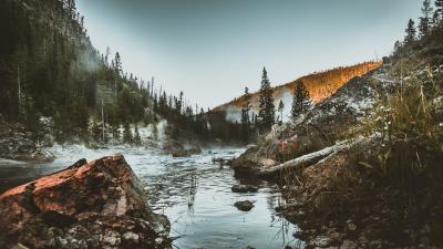 River stones mountains 4k wallpaper