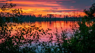 River sunset horizon image 4k wallpaper