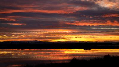 River sunset sky 4k wallpaper