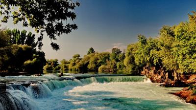 River waterfall forest natur 4k wallpaper