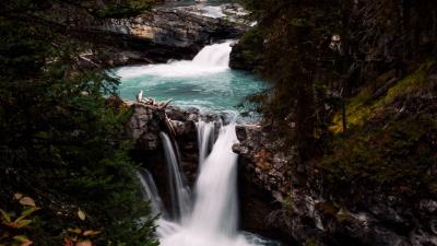 River waterfall forest 4k wallpaper