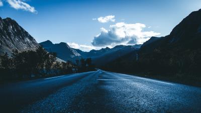 Road asphalt mountains 4k wallpaper