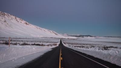 Road asphalt snow 4k wallpaper