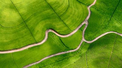 Road field aerial view 4k wallpaper
